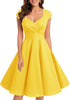 Naoki – Vintage Rockabilly Midi Kleid mit V-Ausschnitt & 3/4 Ärmeln für Cocktail, Hochzeit & Abend